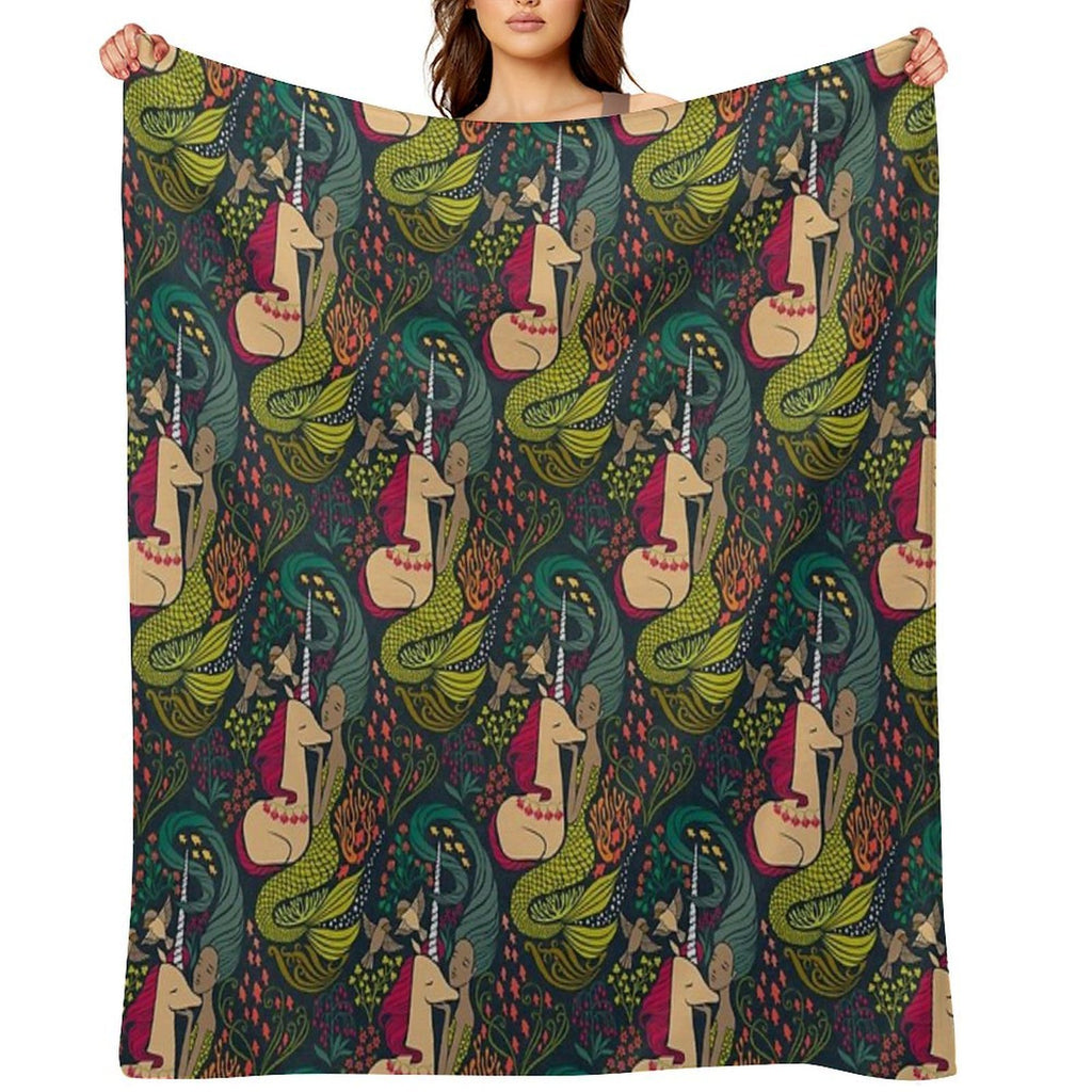 The Mermaid And The Unicorn Multi-functional Throw Blanket