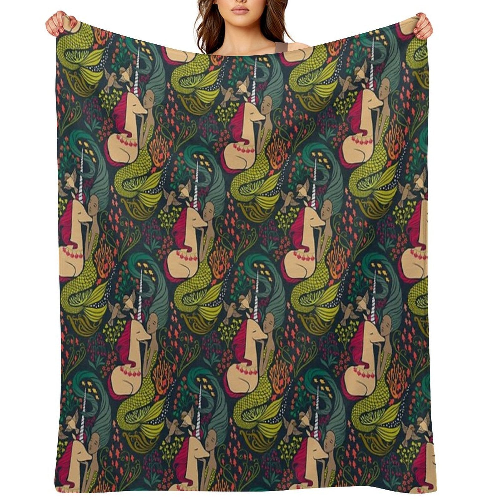 The Mermaid And The Unicorn Multi-functional Throw Blanket