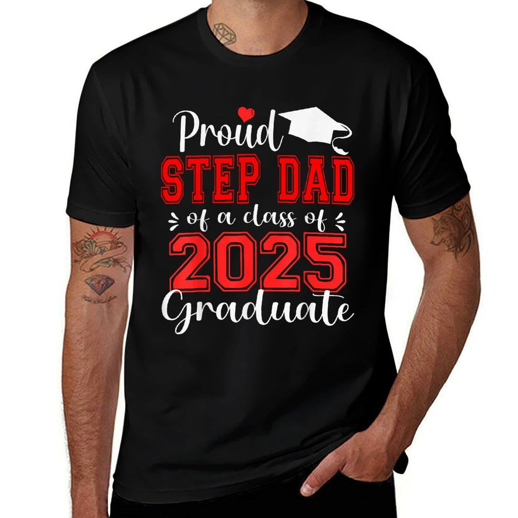 Super Proud Step Dad of 2025 Graduate Graduation Family  Trendy Pattern T-Shirt