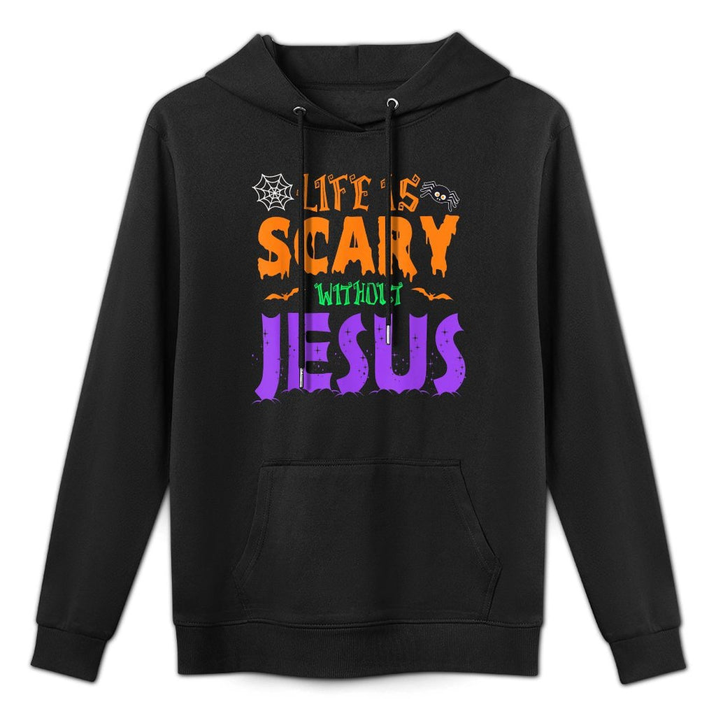 Life Without Jesus Is Scary Fall Christian Halloween Jesus Kangaroo Pocket Hoodie