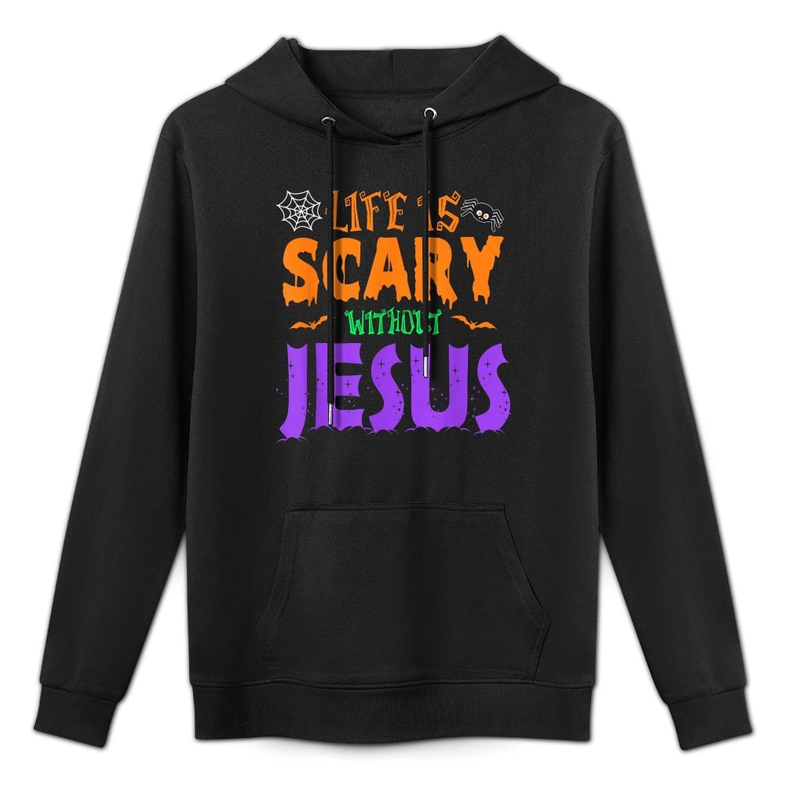 Life Without Jesus Is Scary Fall Christian Halloween Jesus Kangaroo Pocket Hoodie