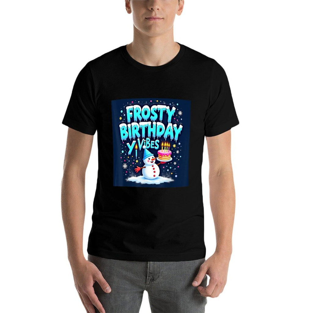 Frosty Birthday Vibes Snowman with Cake And Winter Decor  Versatile T-Shirt