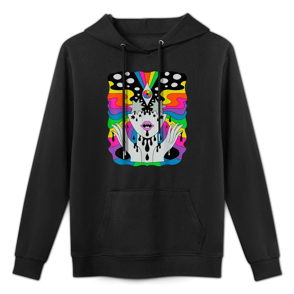 Colorful Psychedelic Girl Trippy Abstract Third Eye Vision Breathable Fabric Hoodie
