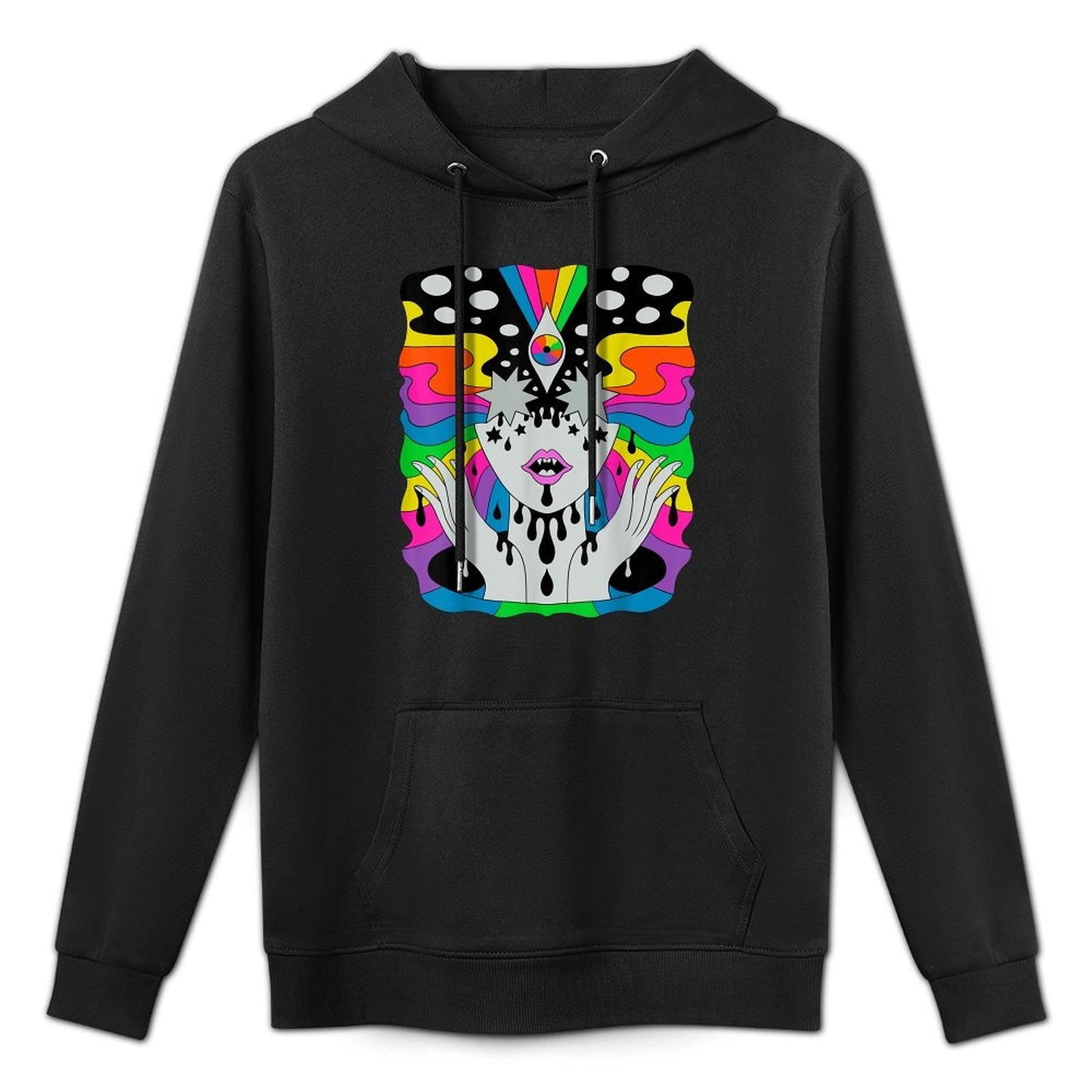 Colorful Psychedelic Girl Trippy Abstract Third Eye Vision Breathable Fabric Hoodie