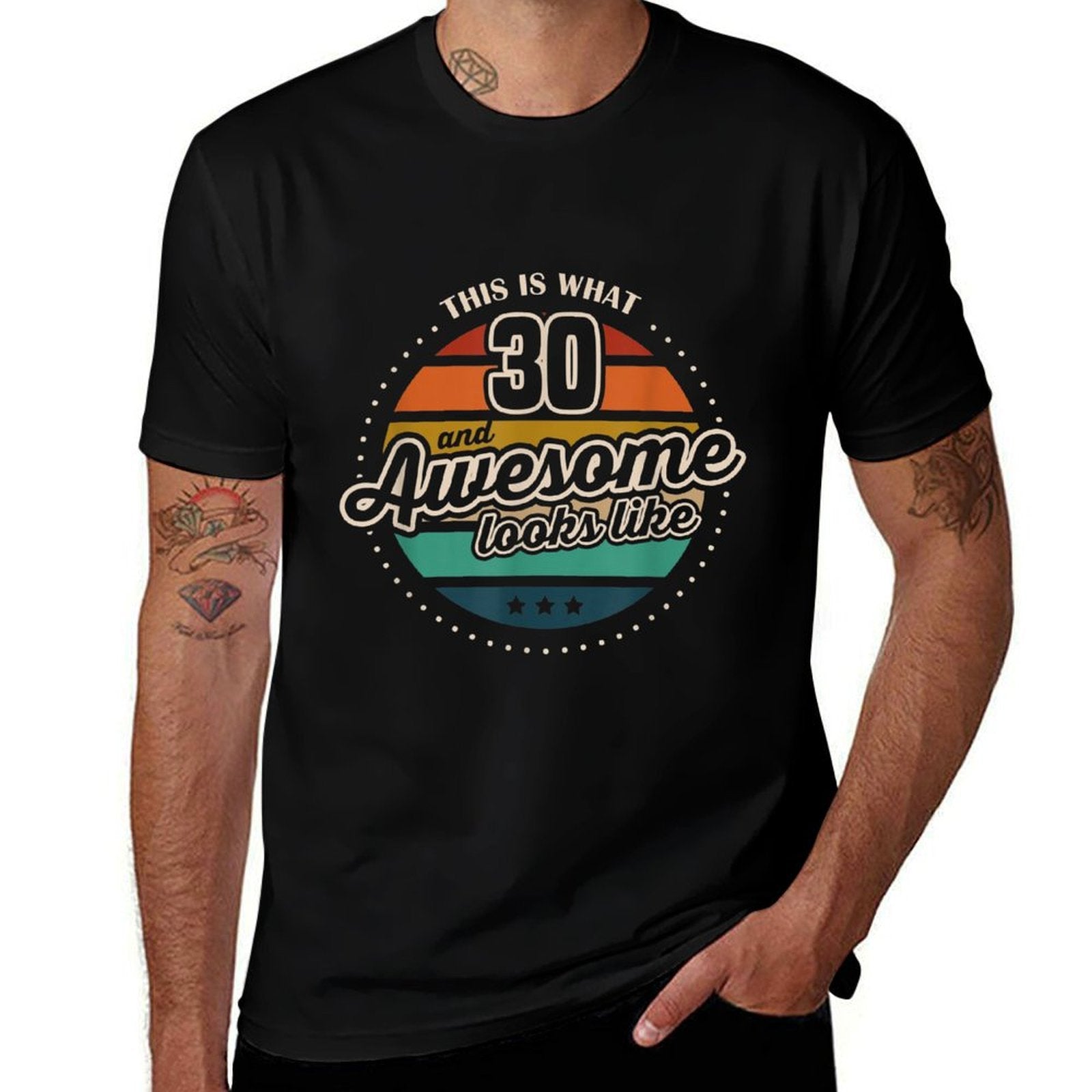 This Is What 30 And Awesome Looks Like 30th Birthday  Ribbed Collar T-Shirt