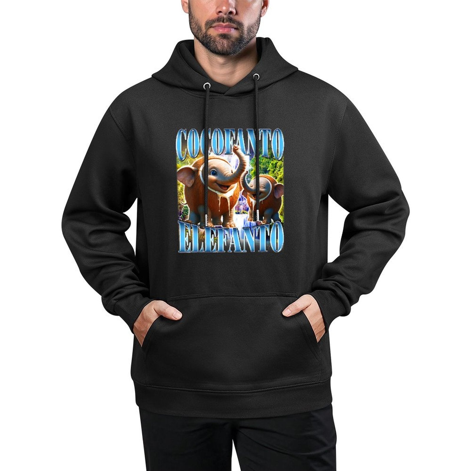 Cocofanto Elefanto Funny Brainrot Meme Ironic Joke Bootleg Cotton-Polyester Blend Hoodie