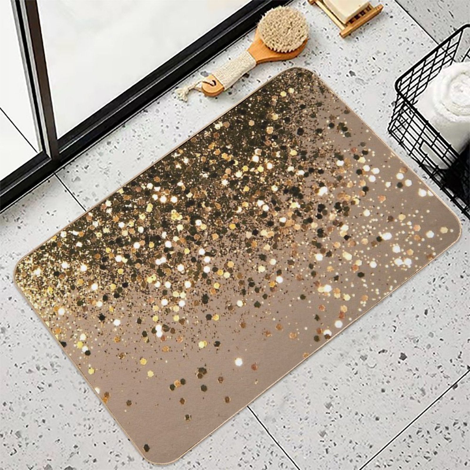Gold Brown Glam #1 (Photo of Glitter Only - Not Reflective)  Rapid-Drying Bath Mat