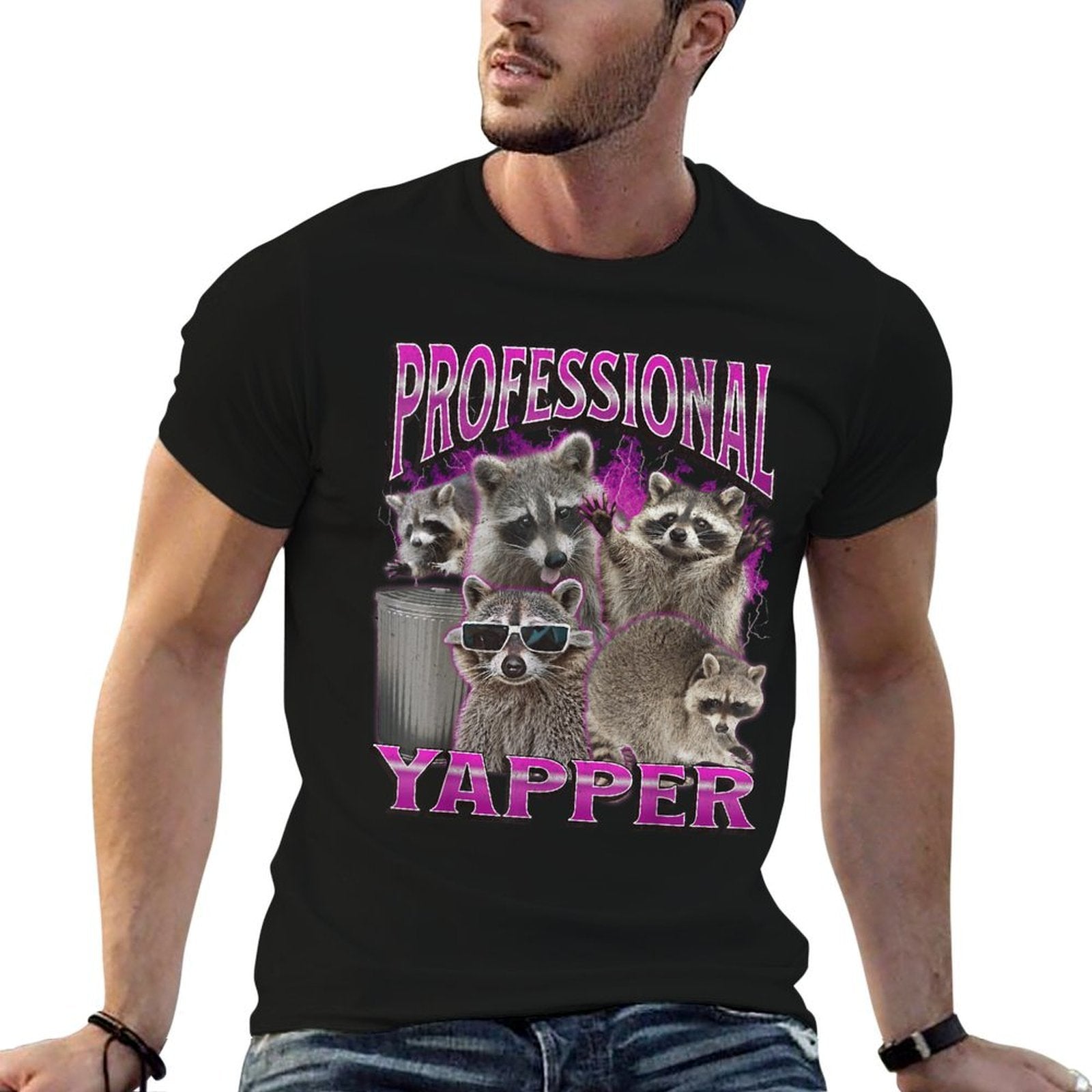 Professional Yapper Funny Raccoon Meme Bootleg Graphic 90s  Eco-friendly Material T-Shirt