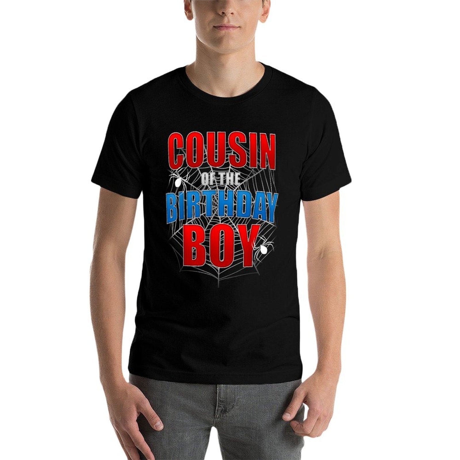 COUSIN Of The Birthday Boy Costume Spider Web Spider Lover  Polyester Blend T-Shirt