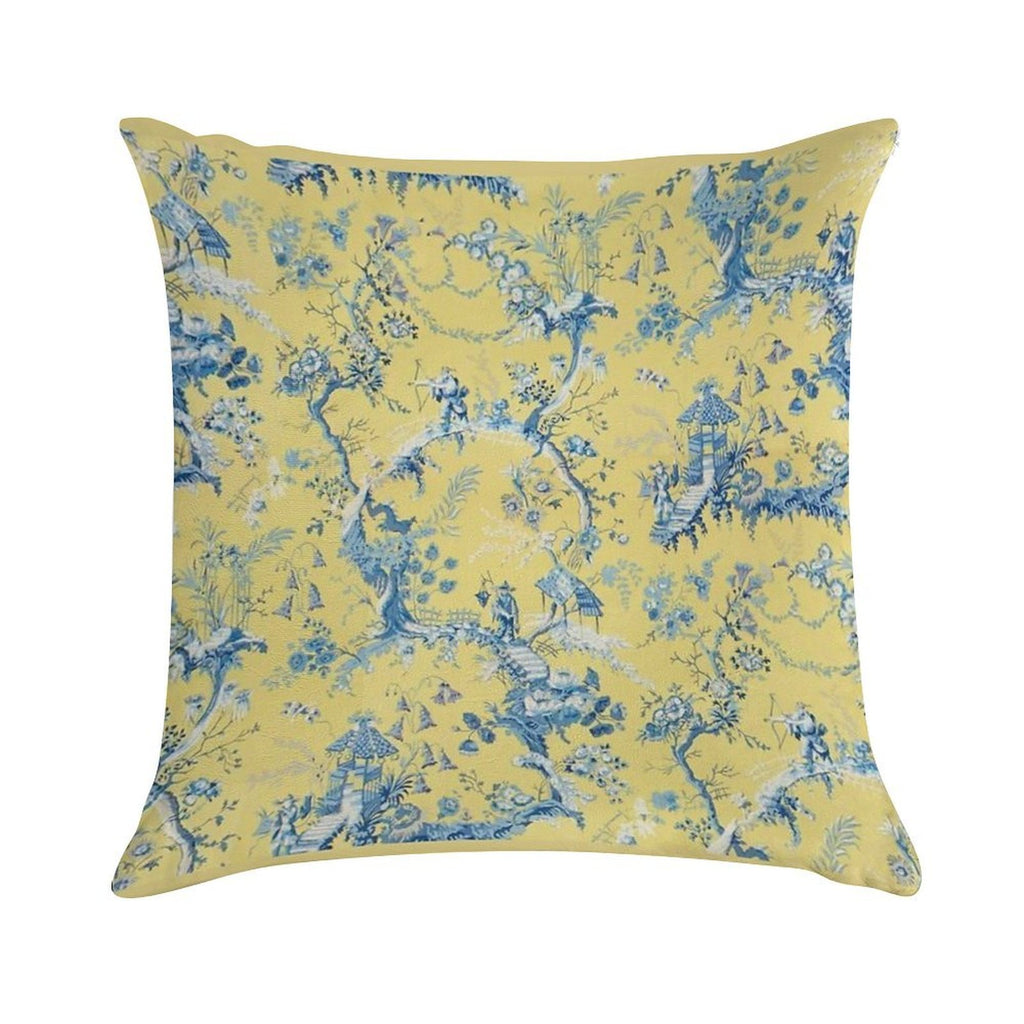 Blue And Yellow Toile Soft Style Accent Throw Pillow