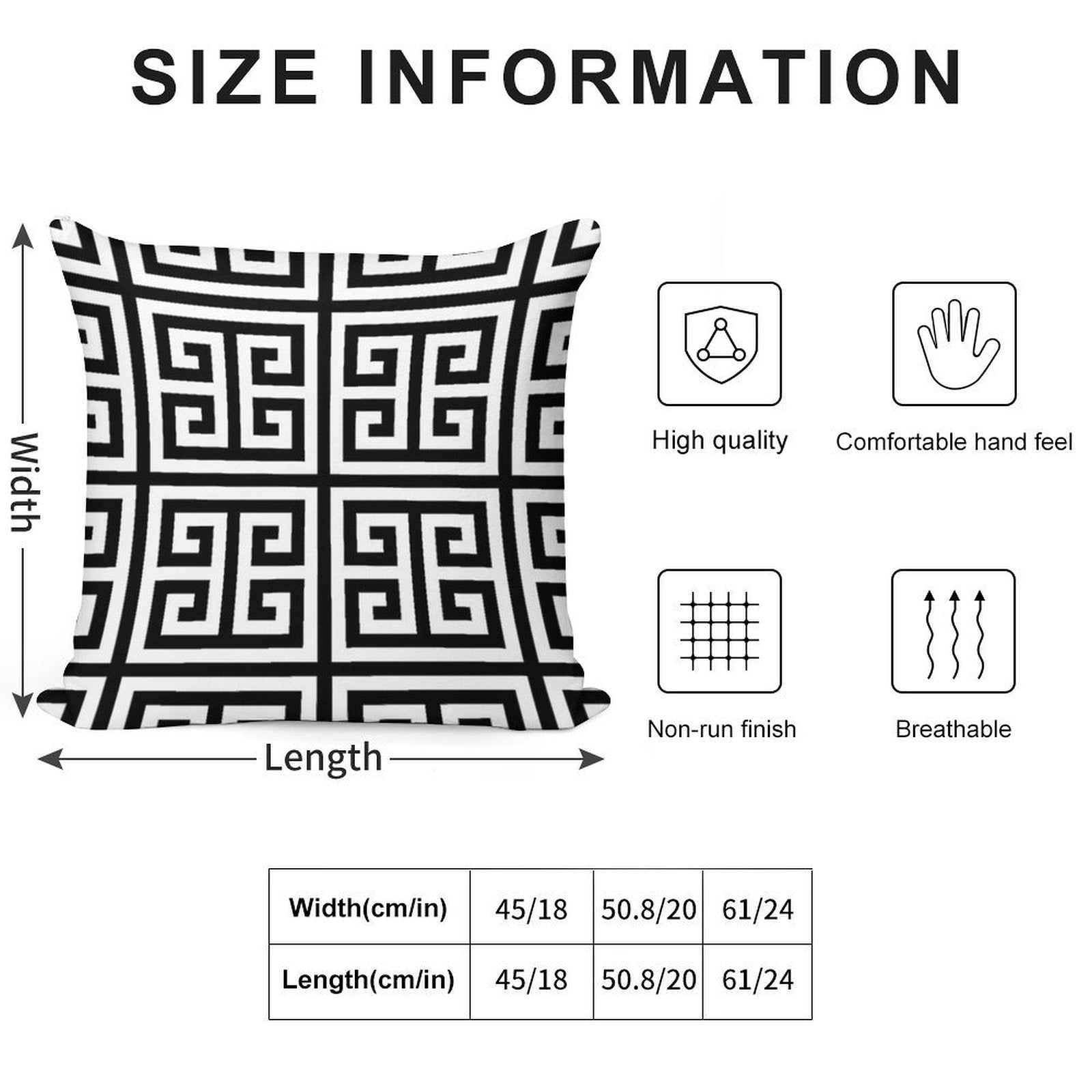 Greek Key Black And White Pattern Soft Hidden Zipper Throw Pillow