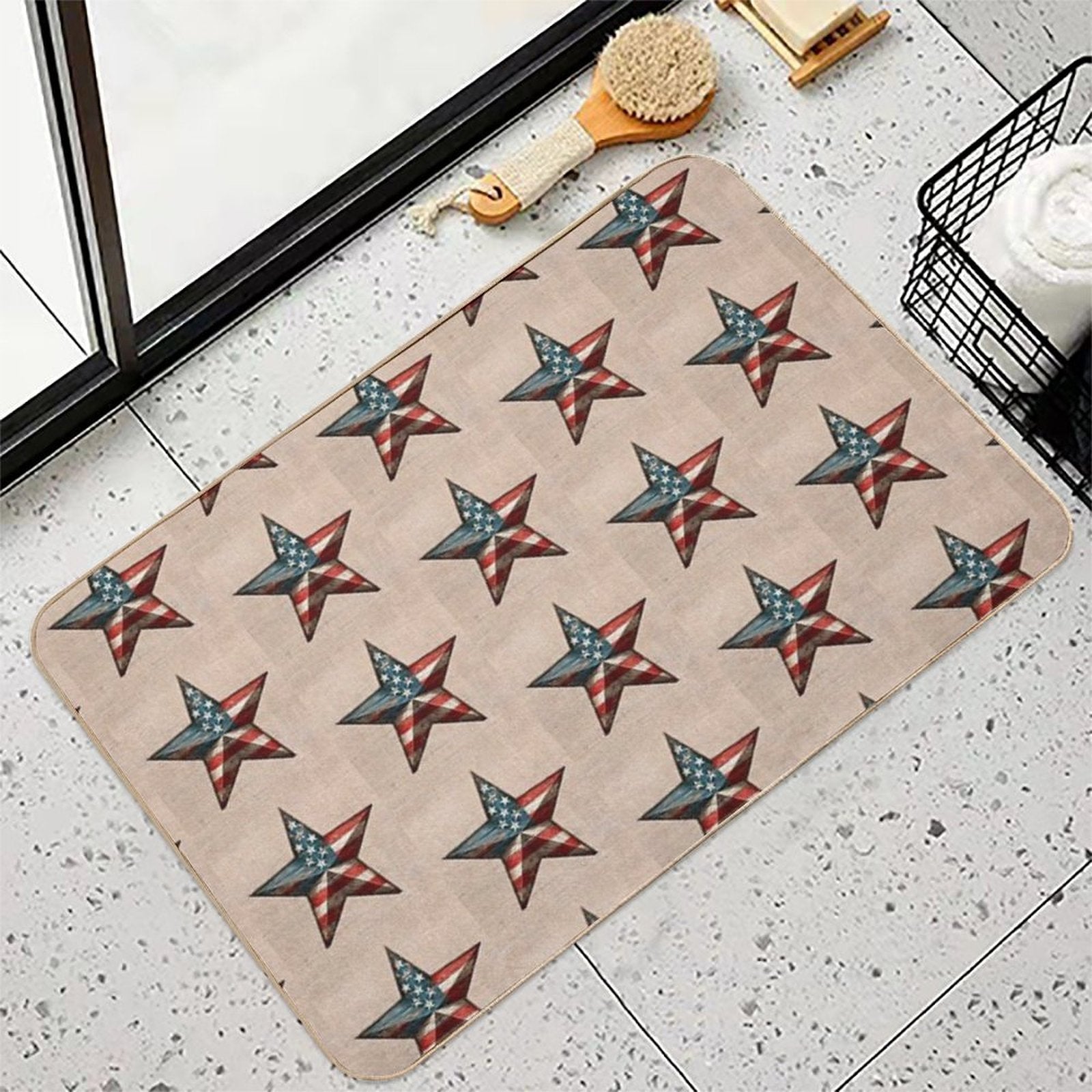 Rustic American Flag Star - Patriotic Wall Art  Pet-Safe Bath Mat
