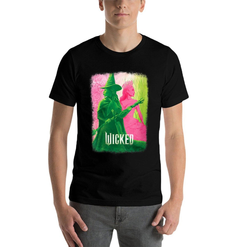 Womens Wicked Elphaba & Glinda Tonal V-Neck  Rolled Sleeves T-Shirt