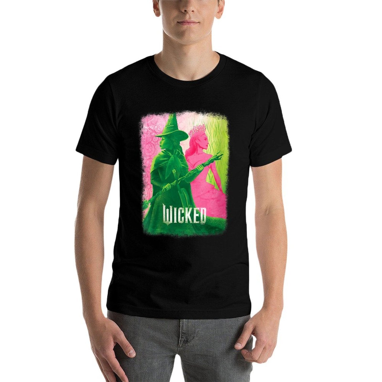Womens Wicked Elphaba & Glinda Tonal V-Neck  Rolled Sleeves T-Shirt