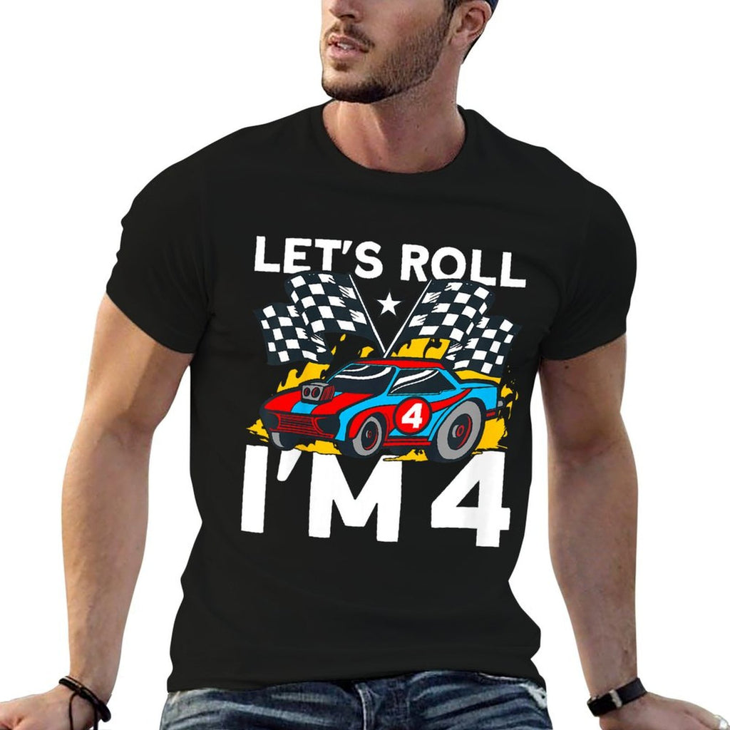Kids I'm 4 Bday Race Car Party Cute 4th Birthday Boys Race Car  Polyester Blend T-Shirt