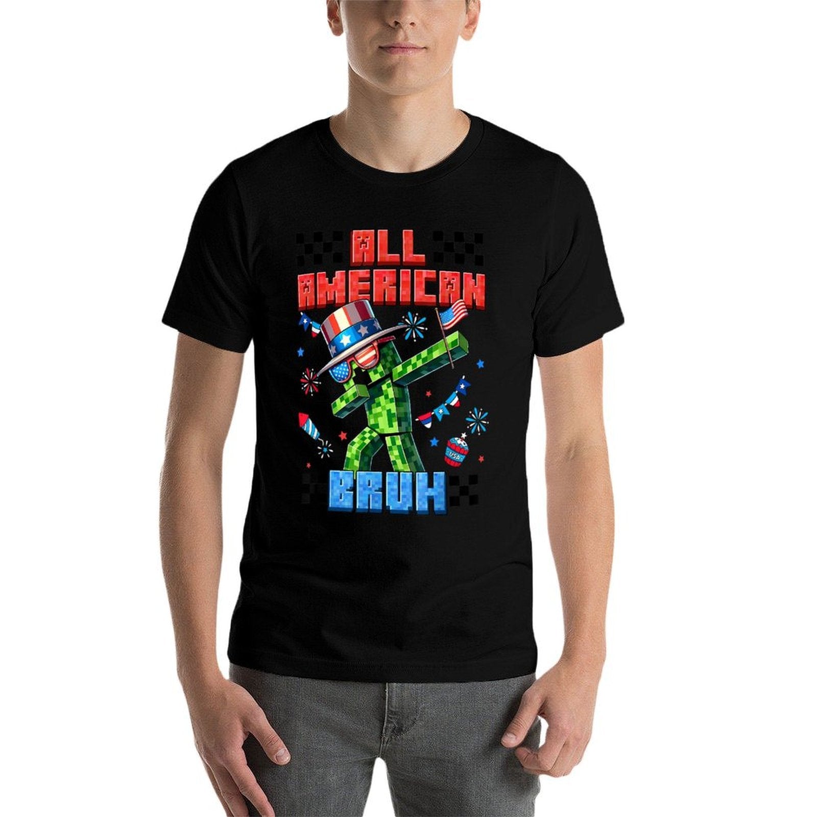 Funny All American Bruh Pixel Graphics Gamers 4th Of July  Odor-resistant T-Shirt