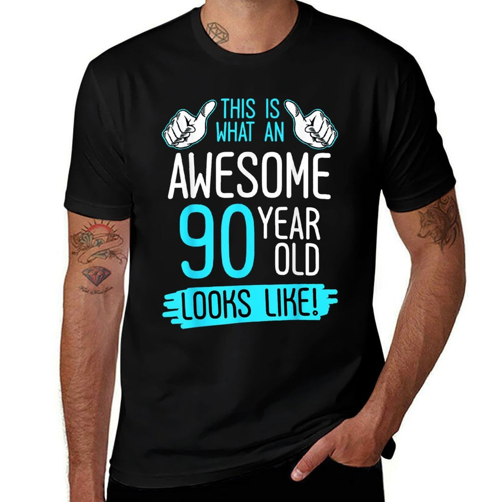 This Is What An Awesome 90 Year Old Birthday Looks Like 90th  Heathered Texture T-Shirt