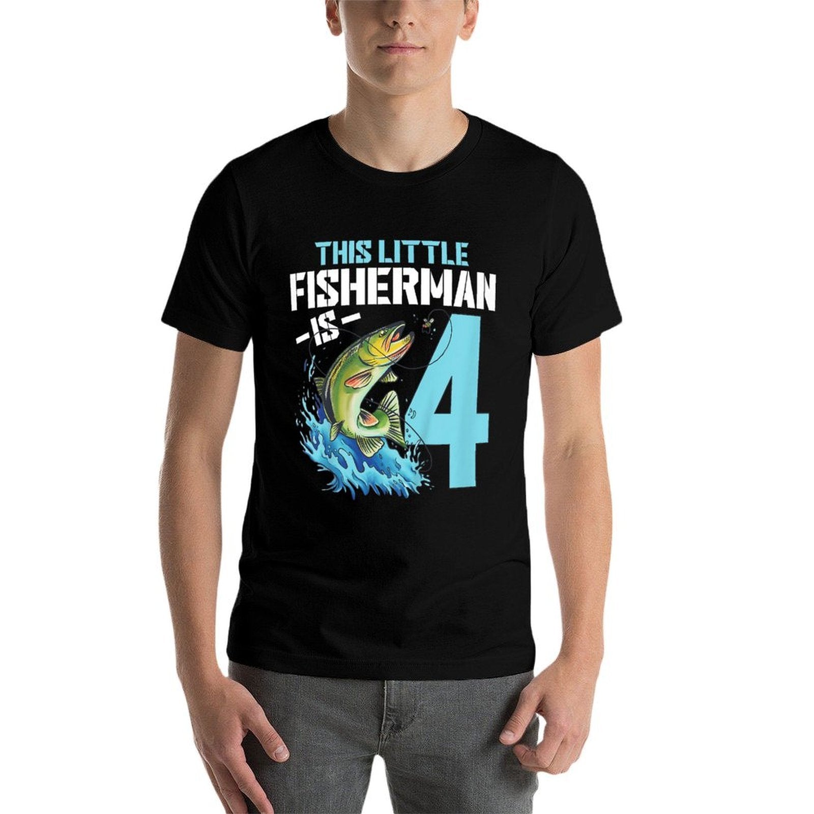 Kids Fishing Birthday 4 Year Old Boy Fisher 4th Bday Kids  Rolled Sleeves T-Shirt