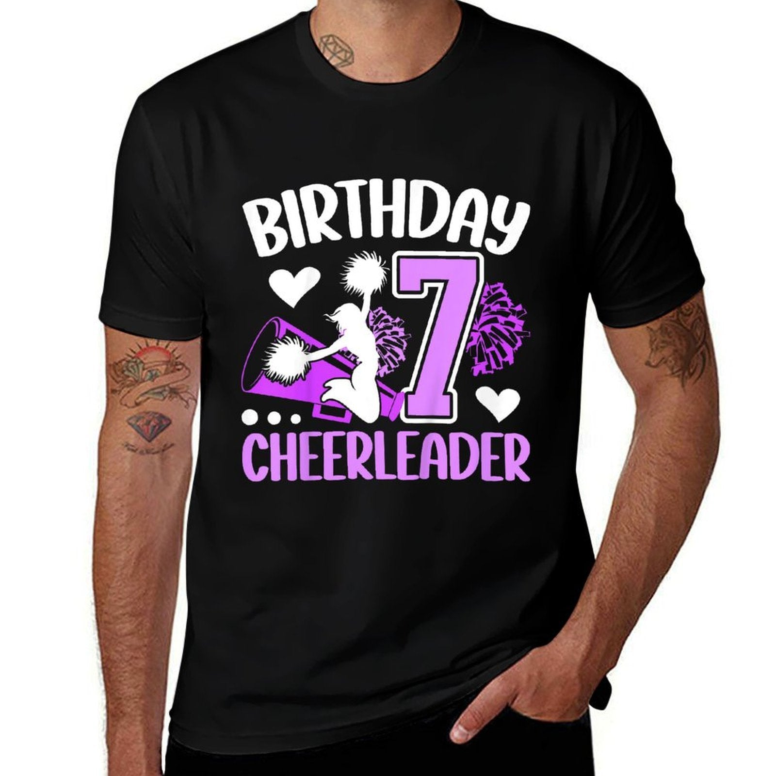 Kids 7th Cheer Birthday Party Seven Year Old Cheer Girl  Oversized Silhouette T-Shirt