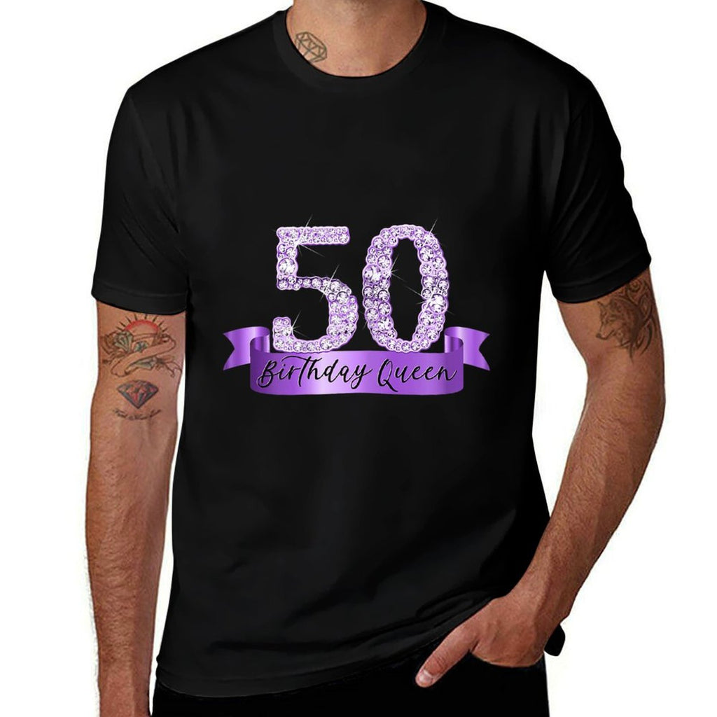 Womens Birthday Queen I Purple 50th Number & Ribbon Banner Outfit  Lightweight T-Shirt