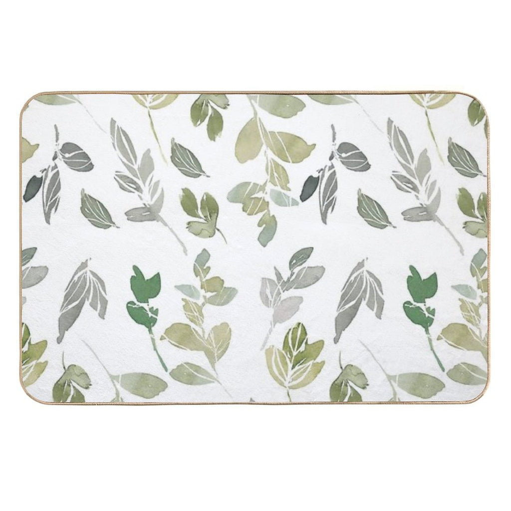 White Watercolor Leaves Pattern  Repositionable Bath Mat