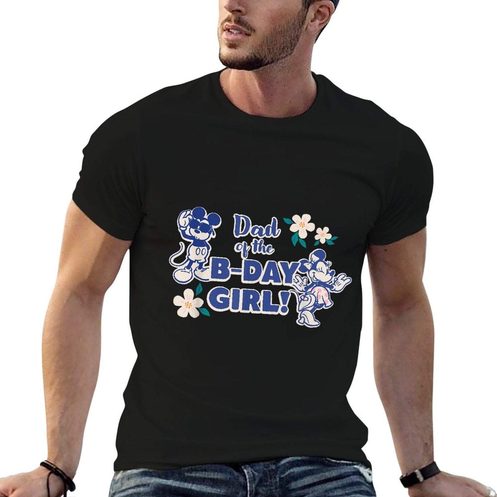 Disney Mickey & Minnie Mouse Birthday Dad of The B-Day Girl  Heathered Texture T-Shirt