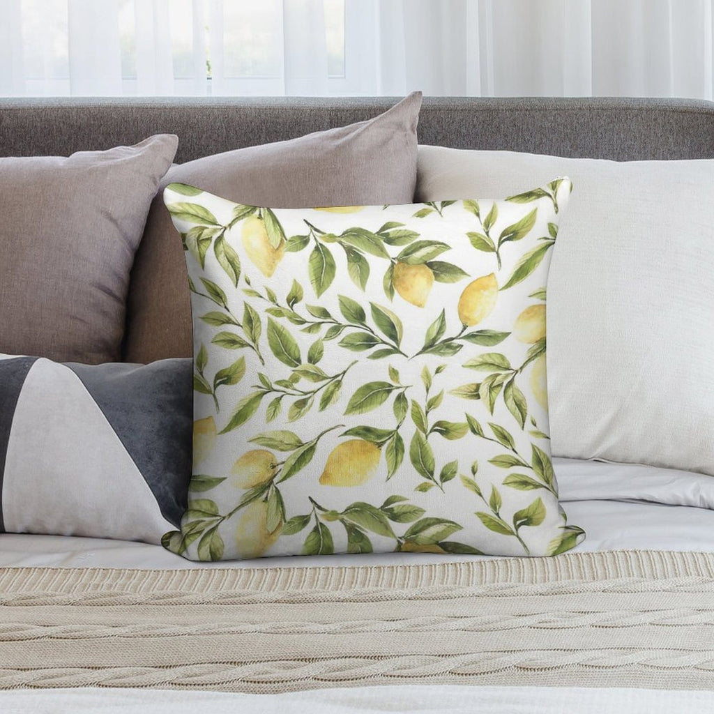 Summer Yellow Lemon Citrus And Green Foliage Soft Washable Throw Pillow