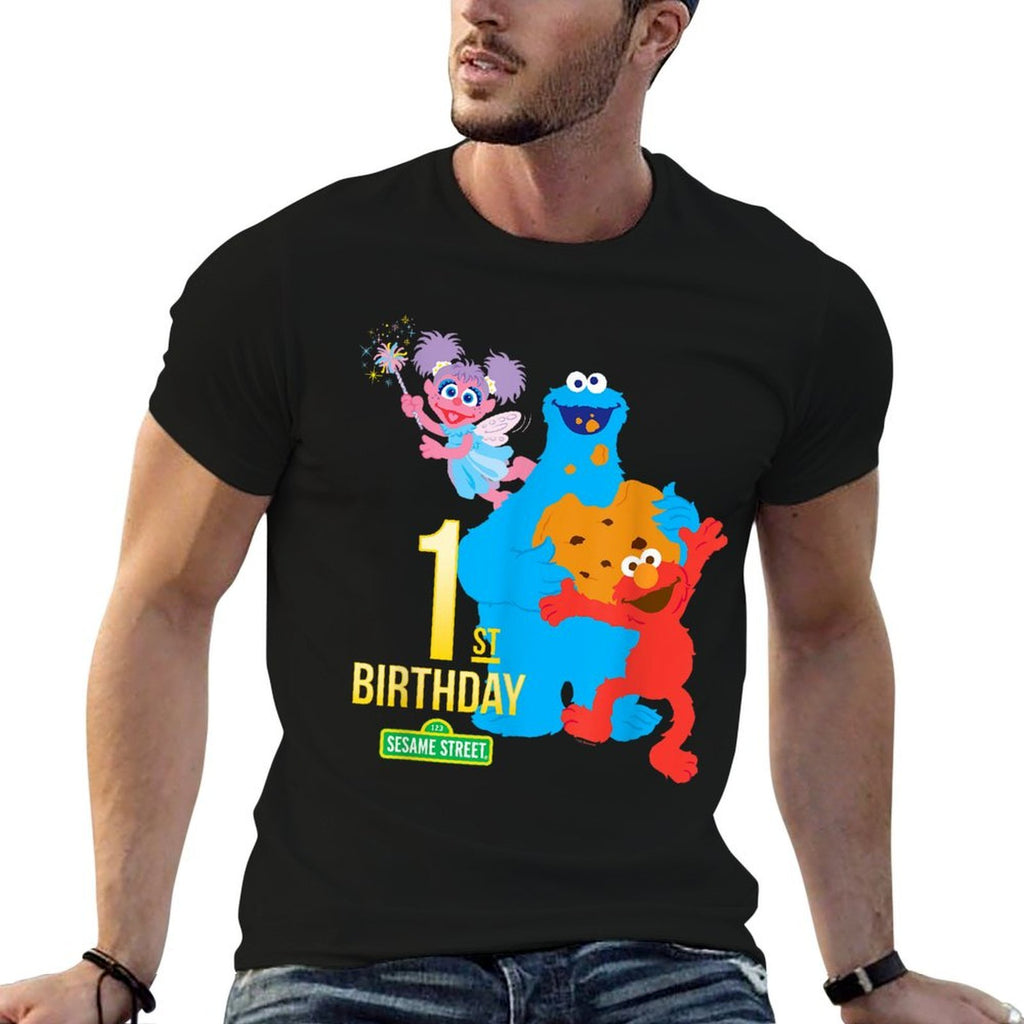 Sesame Street 1st Birthday Black Classic Fit Crew Neck  Cotton T-Shirt