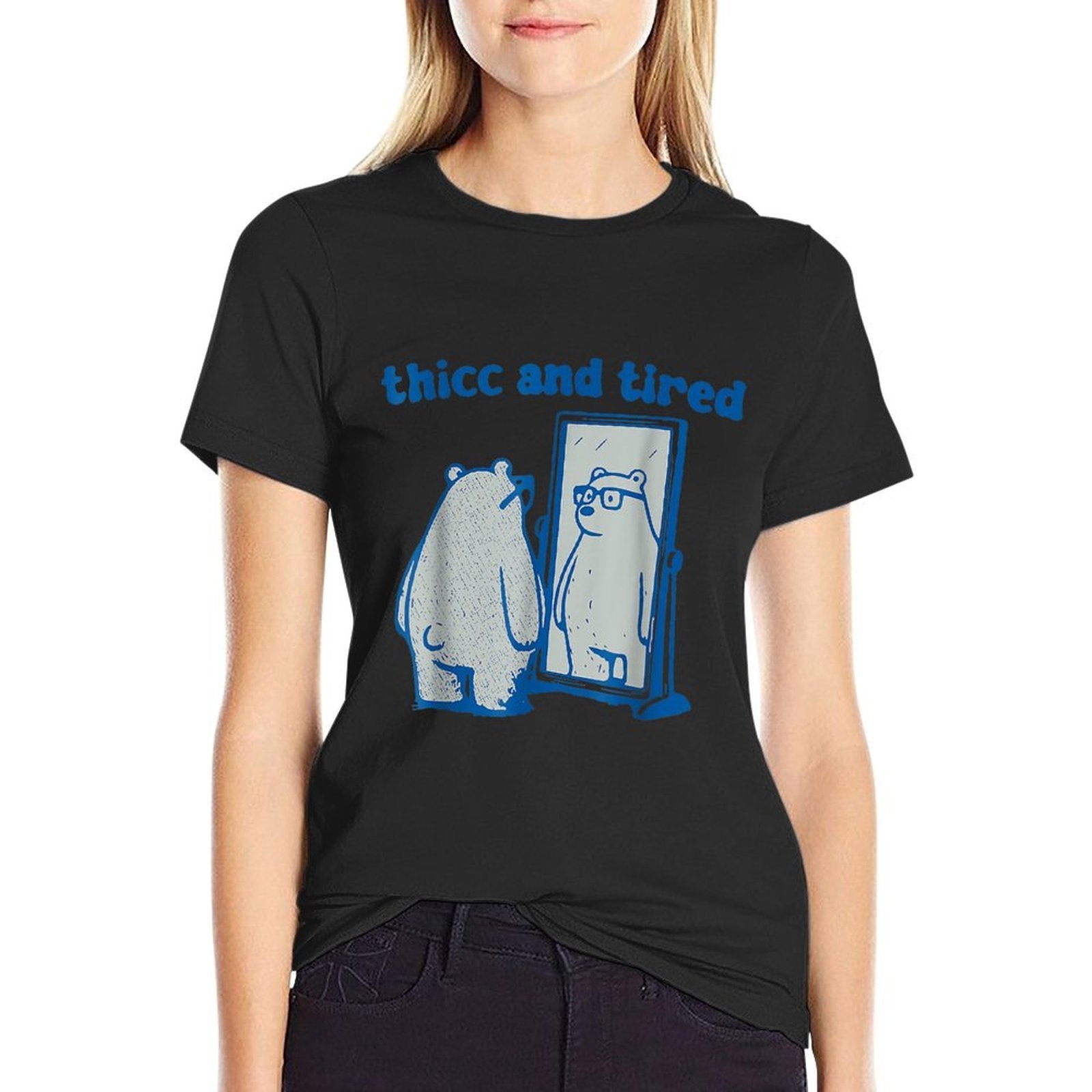 Thicc And Tired Bear Vintage  Rolled Sleeves T-Shirt