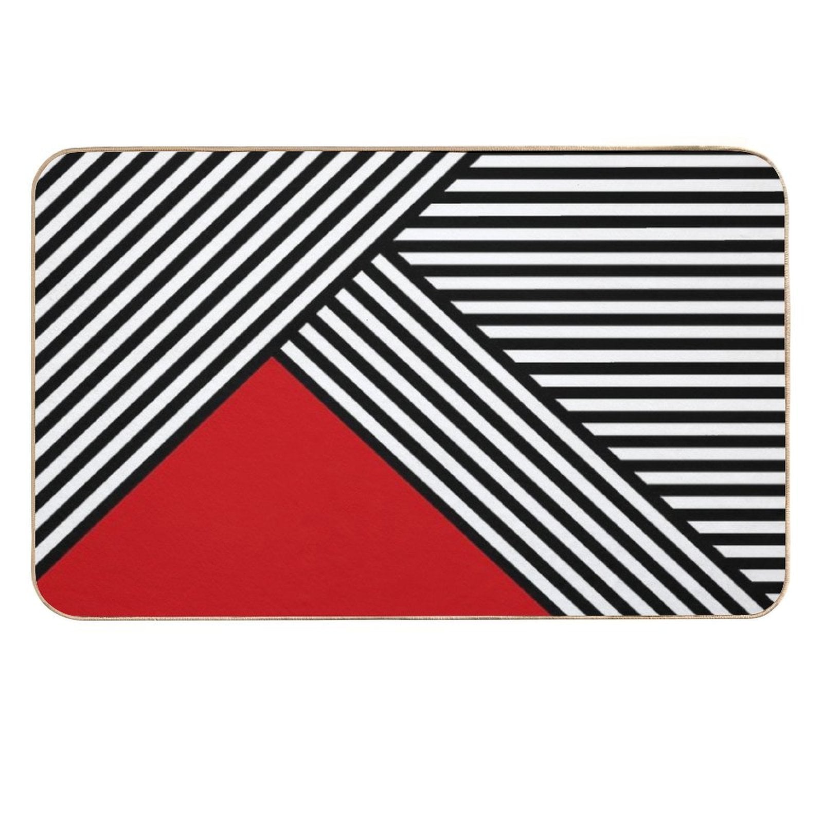 Black And White Stripes with Red Triangle  Easy Maintenance Bath Mat