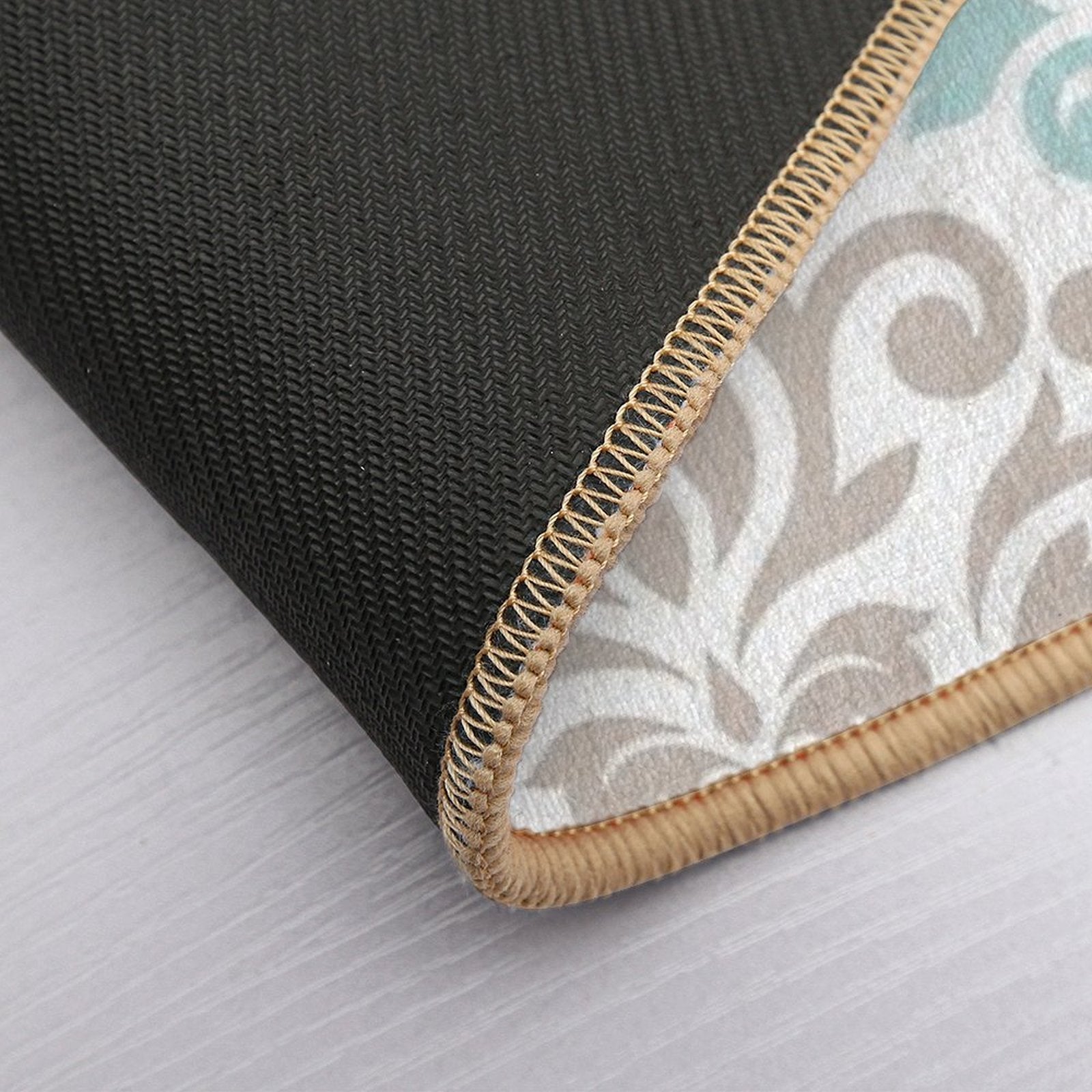 Scroll Damask Pattern Teals Browns White  Anti-Trip Bath Mat