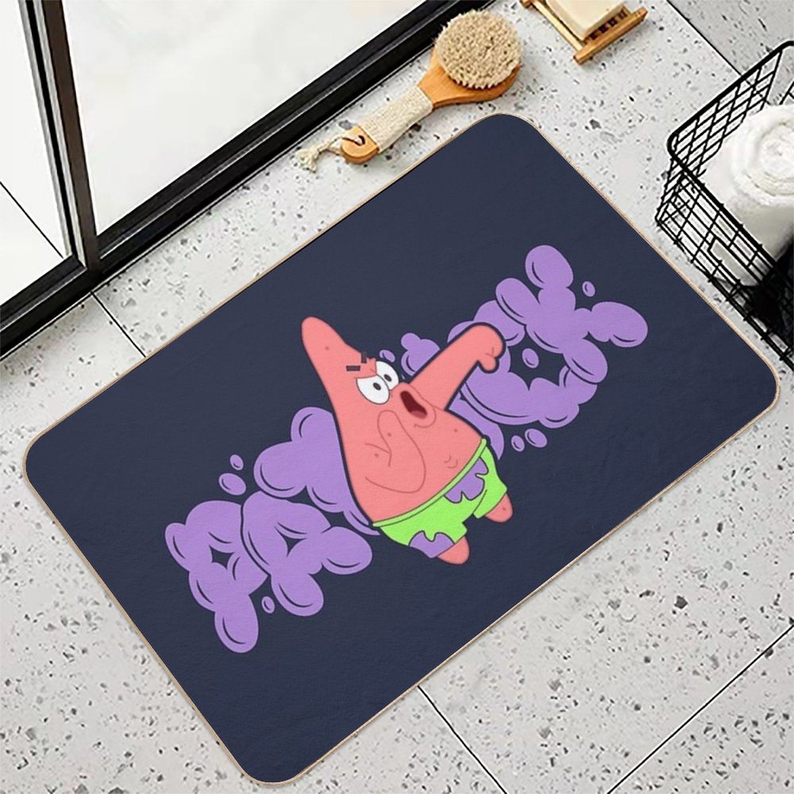 Boo Patrick Star with Purple Graffiti  Repositionable Bath Mat