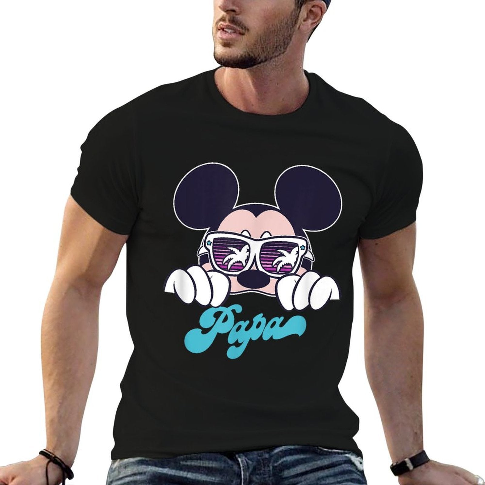 Disney Mickey And Friends Cool Mickey Summer Vibes Papa Logo  Slim-fit Cut T-Shirt