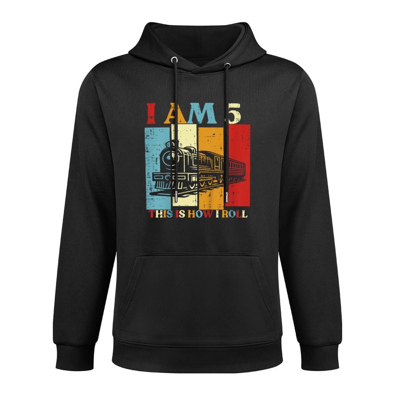 Kids I Am 5 This Is How I Roll Train 5th Bday Five Year Old Boys Kangaroo Pocket Hoodie