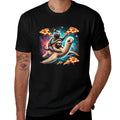 Space Cat Riding Sloth Llama Pizza Floating In Space  Wrinkle-resistant T-Shirt