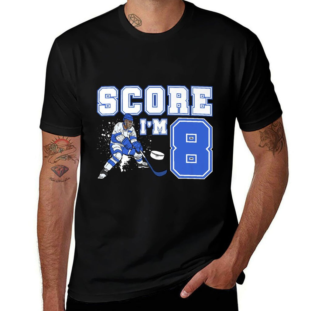 8th Ice Hockey Birthday Eight Year Old Ice Hockey Player Premium  Trendy Pattern T-Shirt
