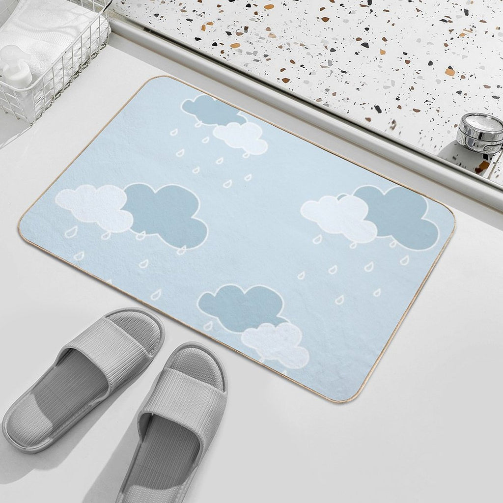Clouds with Rain Drop Blue Background  Multi-Purpose Bath Mat