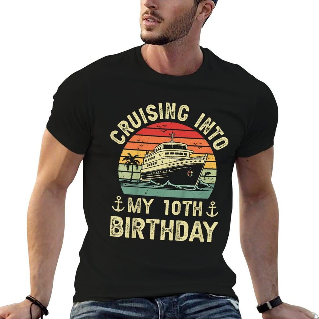 Kids Cruising Into My 10th Birthday Cruise 10 Year Old Bday Party  Durable T-Shirt