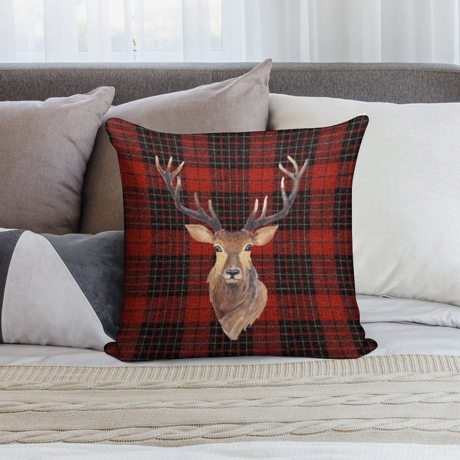 Stunning Wildlife Highland Stag Face Soft Short Plush Fabric Throw Pillow