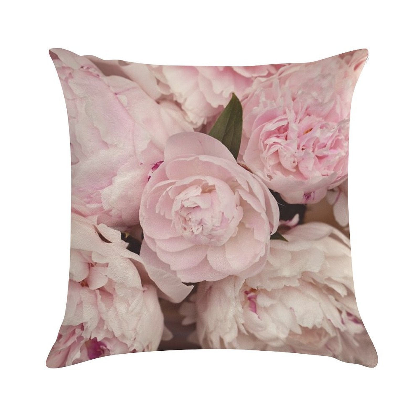 Pink Peony Flowers Soft Hidden Zipper Throw Pillow