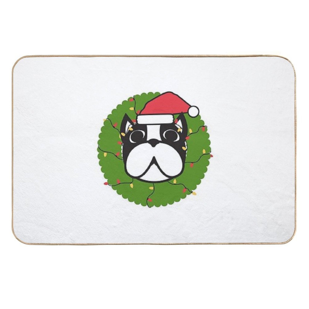 Cute Boston Terrier Merry Christmas Tree Funny Hello Winter Essential T-Shirt  Multi-Purpose Bath Mat