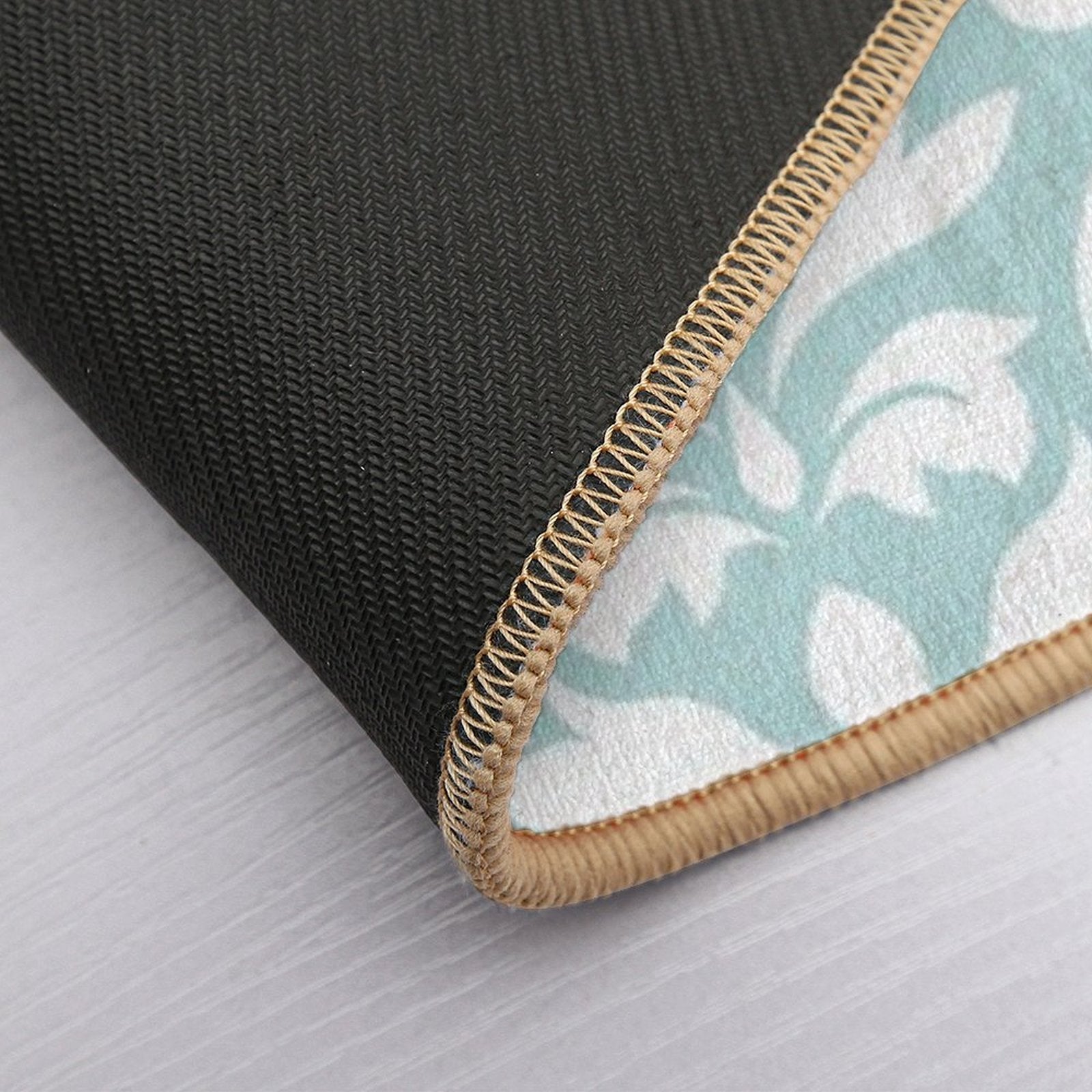 Scroll Damask Art I White on Duck Egg Blue  Absorbent Bath Mat