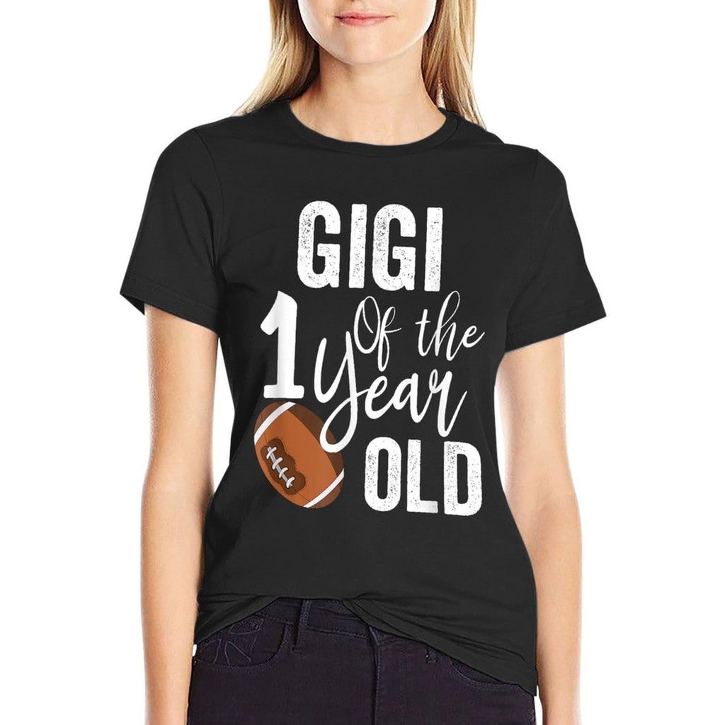 Gigi Of The 1 Year Old Football 1st Year Down Birthday  Trendy Pattern T-Shirt