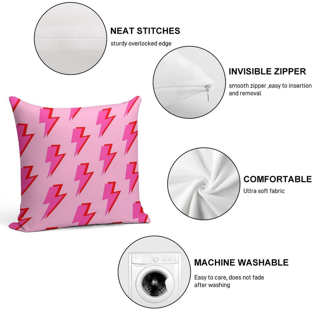 Pink And Red Lightning on Pink Soft Anti-Pilling Throw Pillow