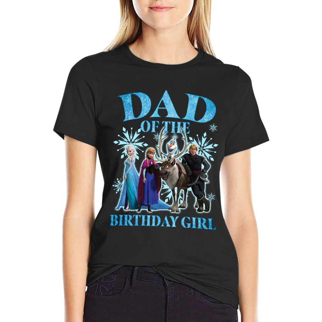 Disney Frozen Dad Of The Birthday Girl Group Shot Chest Logo Premium  Fade-proof Color T-Shirt