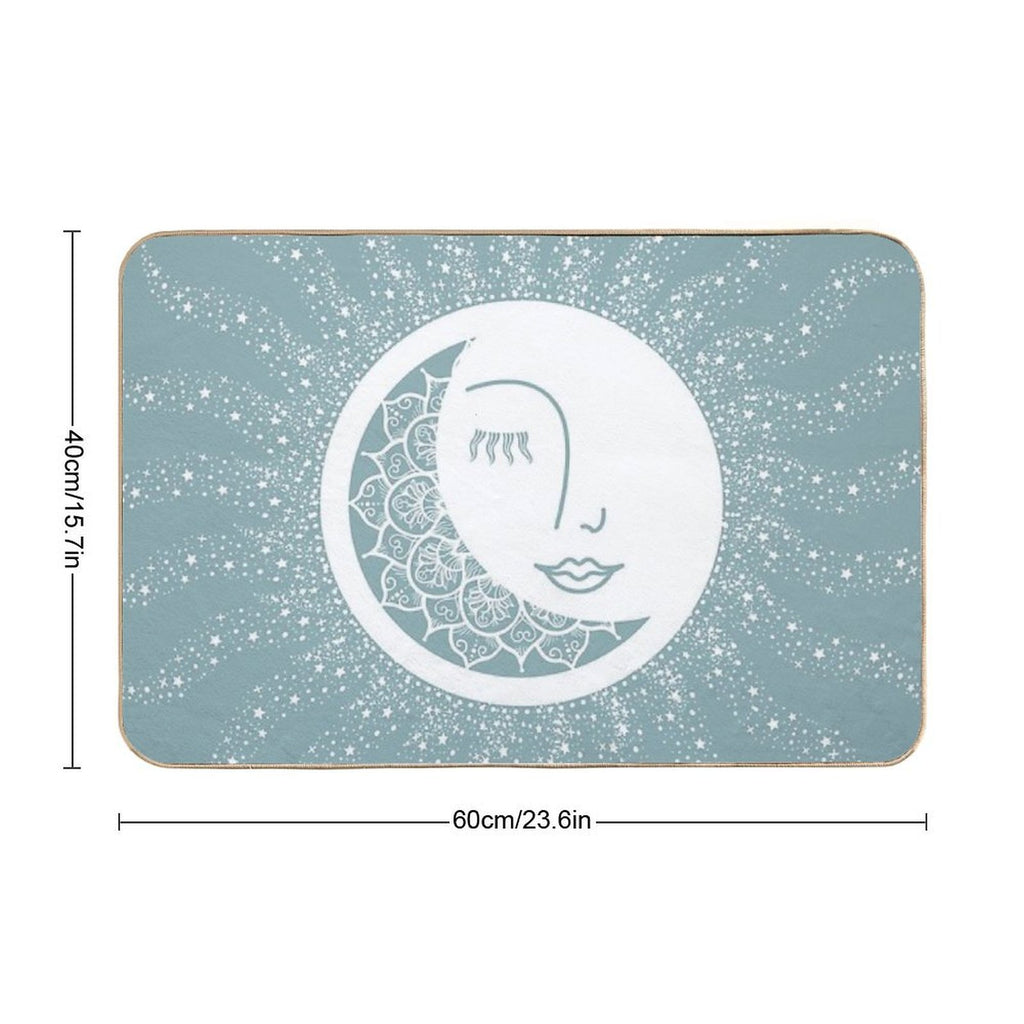 Moon Art, Teal, Mandala, Moon And Stars Art  Multi-Purpose Bath Mat