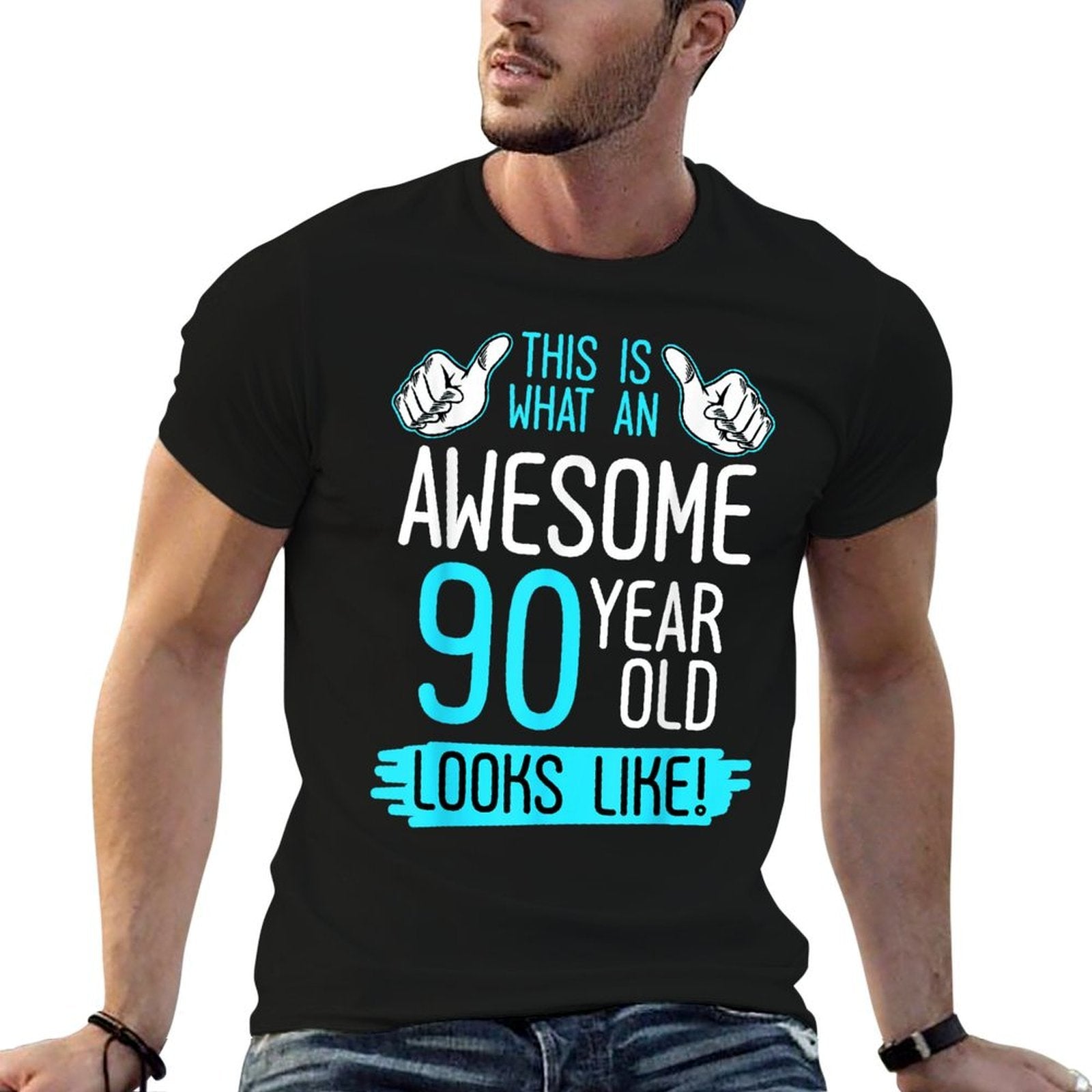 This Is What An Awesome 90 Year Old Birthday Looks Like 90th  Heathered Texture T-Shirt