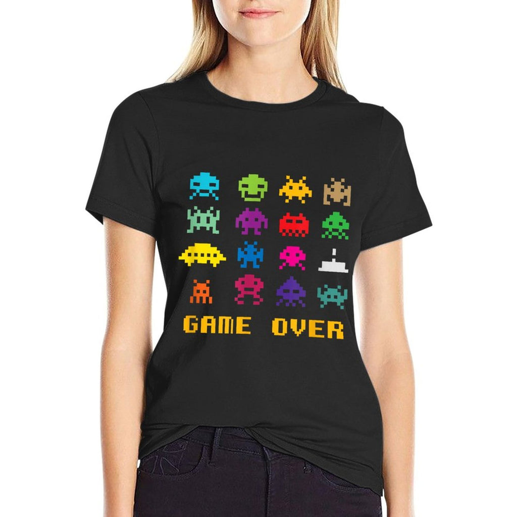 Game Over Retro Alien Invaders Tshirt 80s 8-bit Video Game  Breathable T-Shirt
