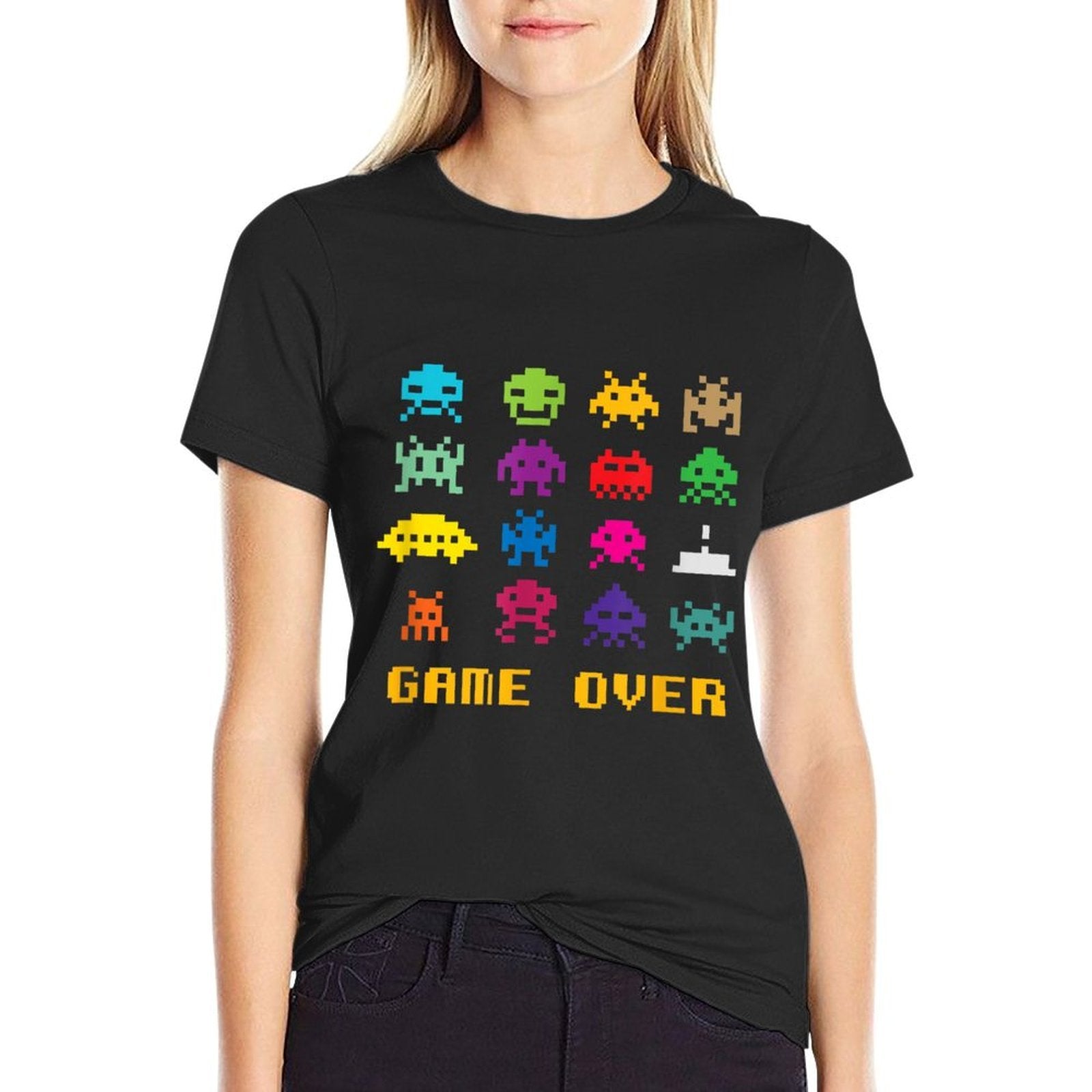 Game Over Retro Alien Invaders Tshirt 80s 8-bit Video Game  Breathable T-Shirt