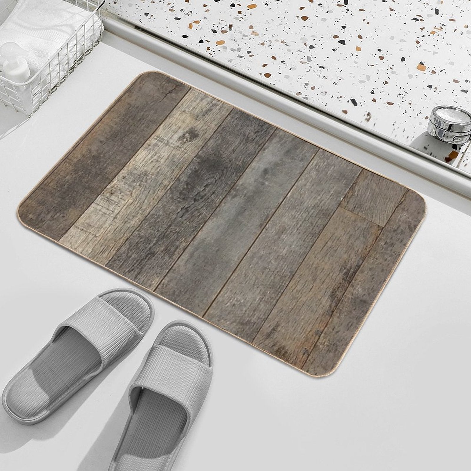 Western Country Distressed Old Barn Farmhouse Wood  Anti-Trip Bath Mat